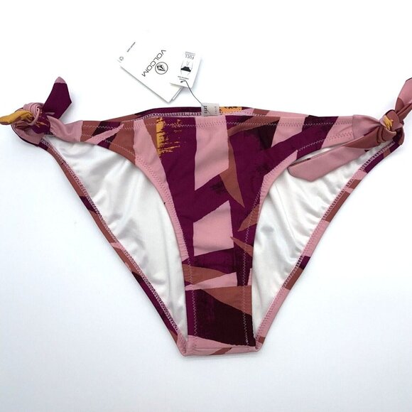 Volcom Palm Urself Geometric Pink & Brown Tropical Bikini Bottom - Picture 1 of 6